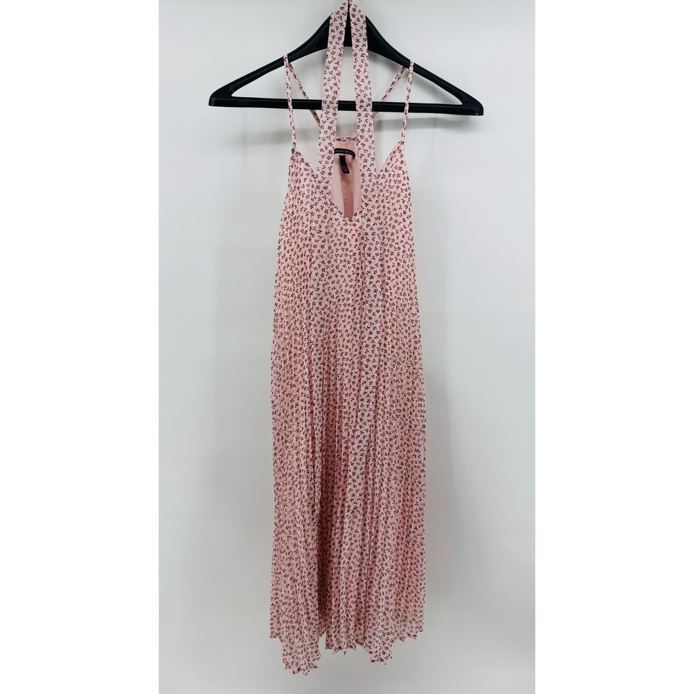 Victorias Secret Pink Floral Pleated Halter Mini Dress Small S/P V-Neck Tie Back